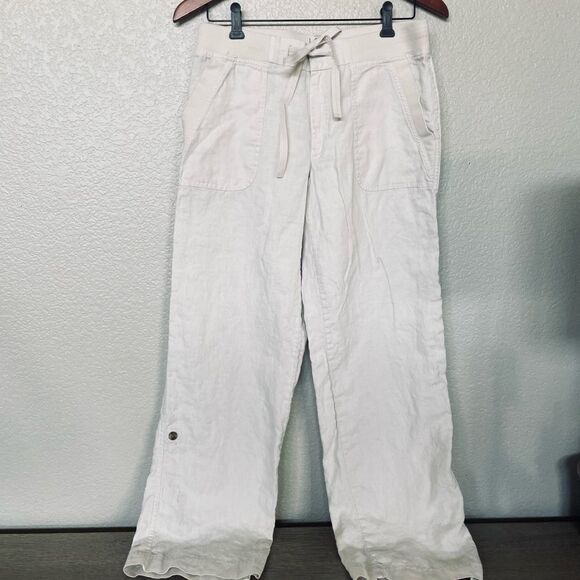 Ann Taylor LOFT Linen Cream Beige Lounge Trouser Pants 6 - Picture 3 of 7